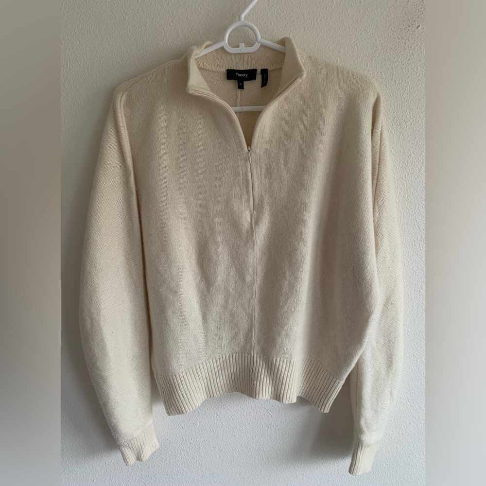 Theory Women’s Beige Shaped Half Zip 100% Cashmere Sweatshirt Medium Sweater